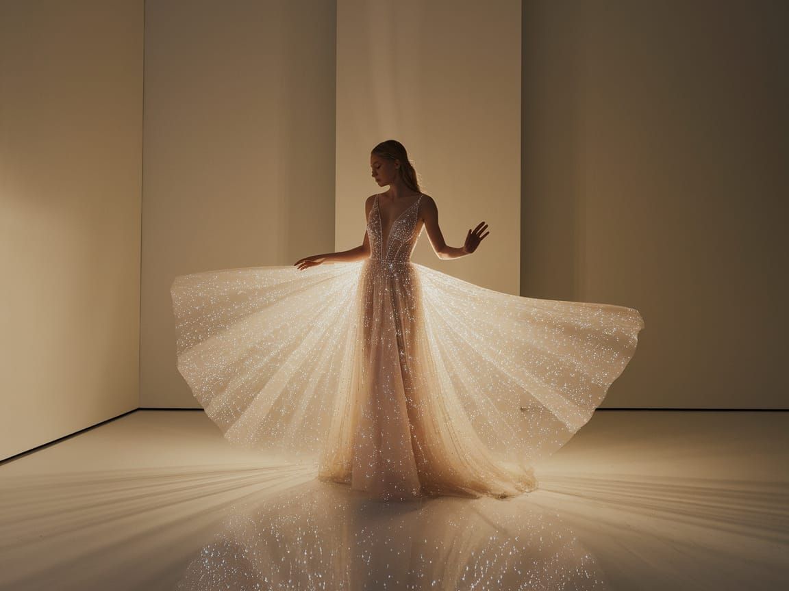 Ethereal Gown Twirls in a Minimalist Room
