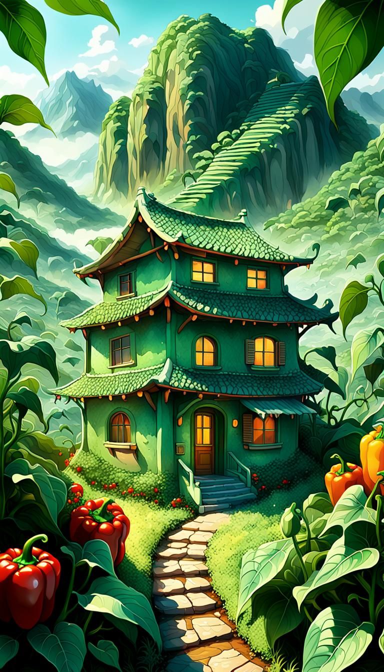 Capsicum House for Caterpillars: Vibrant 3D Anime Art