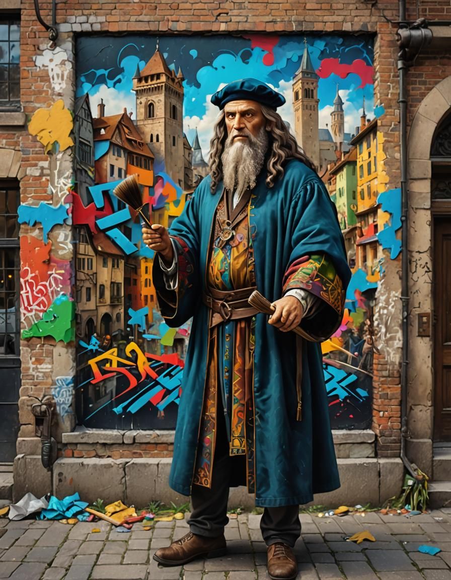 Leonardo da Vinci paints a mural in town.