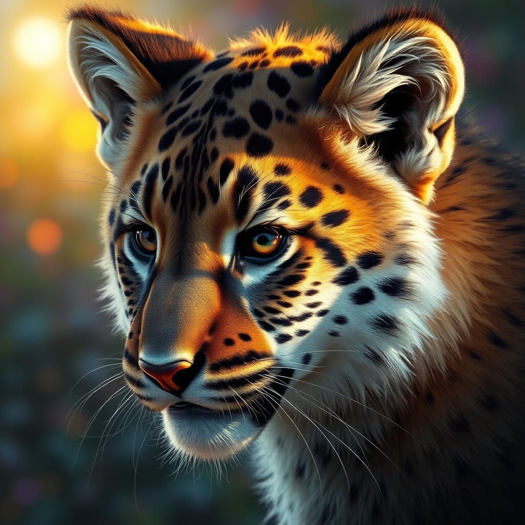 Majestic Cub Face in Vibrant Splash Art Style