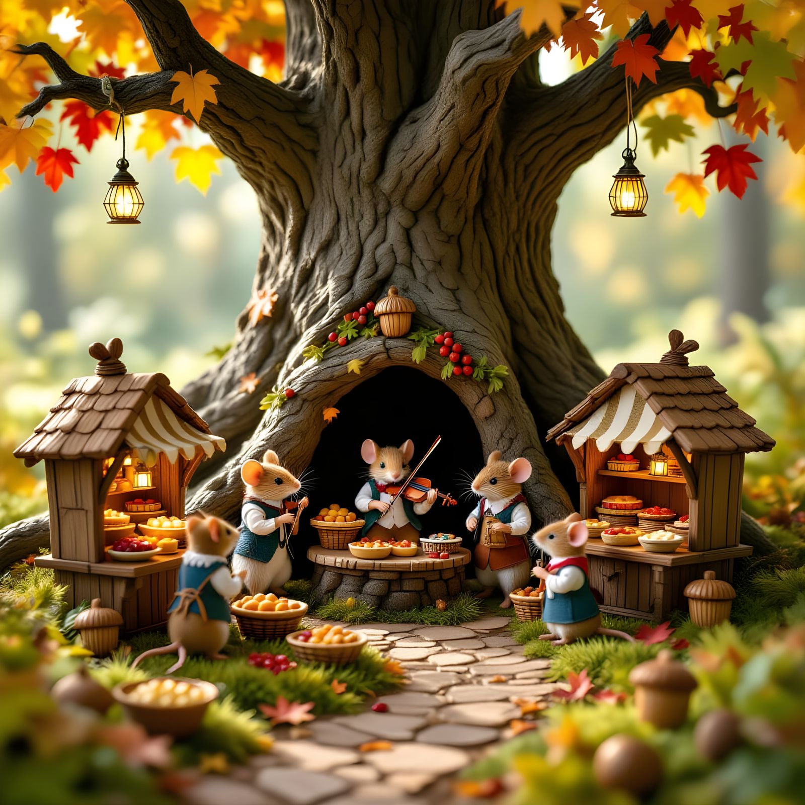 Mice Harvest Fair Under Ancient Oak Roots