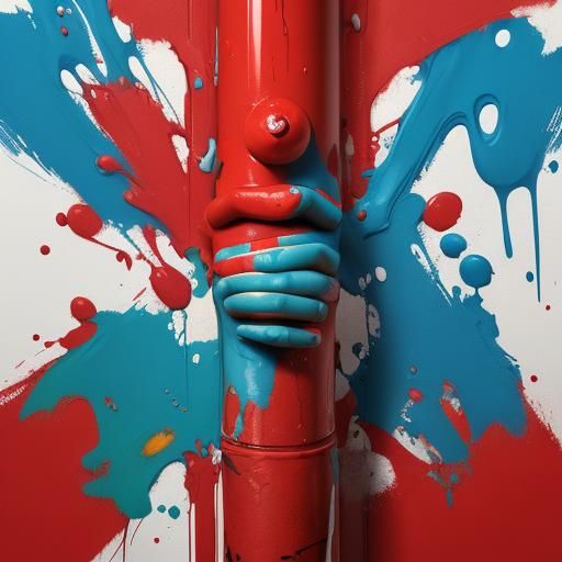 Hands Reaching for Red Object in Graffiti Art Style