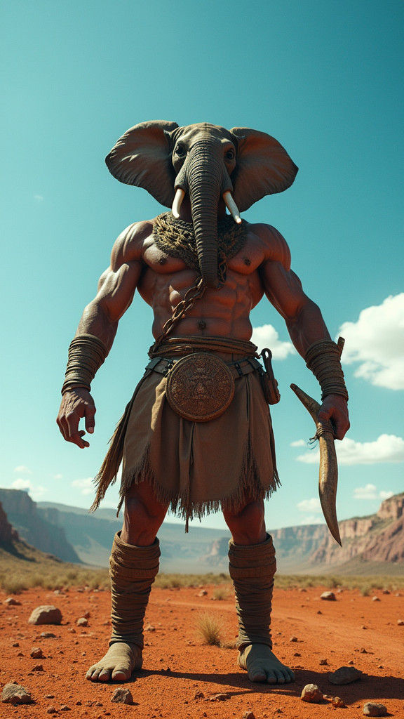 Elephant Warrior in South African Armor on Savannah