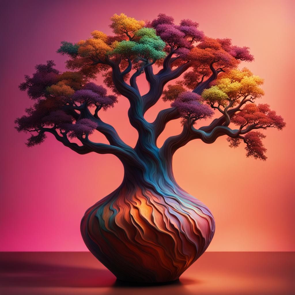 Tree-Shaped Clay Vase in Hyperrealistic Splash Art