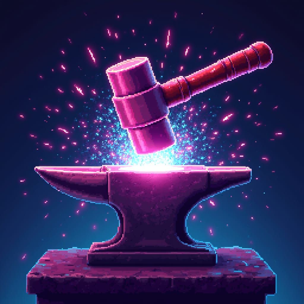 Neon Anvil Smash in Retro Video Game Style