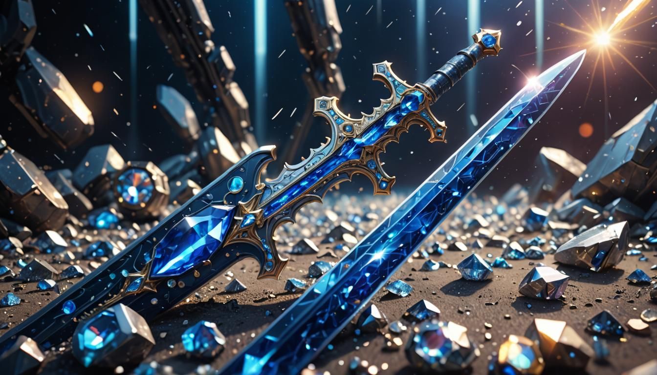 Sapphire Sword Embedded in Crystalline Diamonds, Sci-Fi Art
