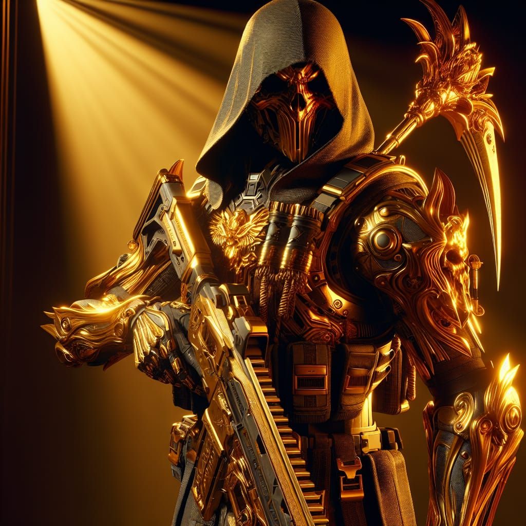 Gilded Reaper: Golden Armor in 8K Resolution