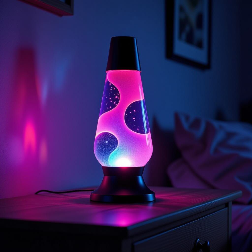 Vintage Lava Lamp Glows Neon Pink and Blue
