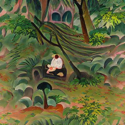Man Under Tree in Lush Green Forest