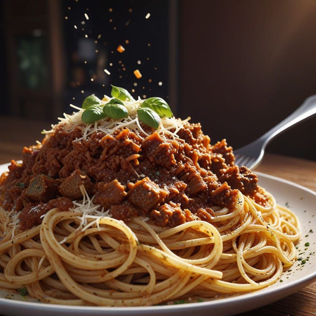 Satisfying Spaghetti Bolognese in Vibrant Cel-Shaded Style