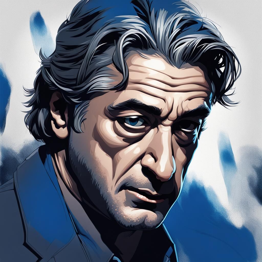 Robert de Niro, cimematic, noir movie posters, ink blue draw, duotone