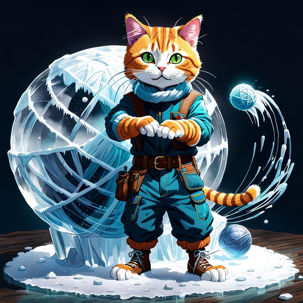 Anime Cat Ice Sculptor Creates Yarn Ball