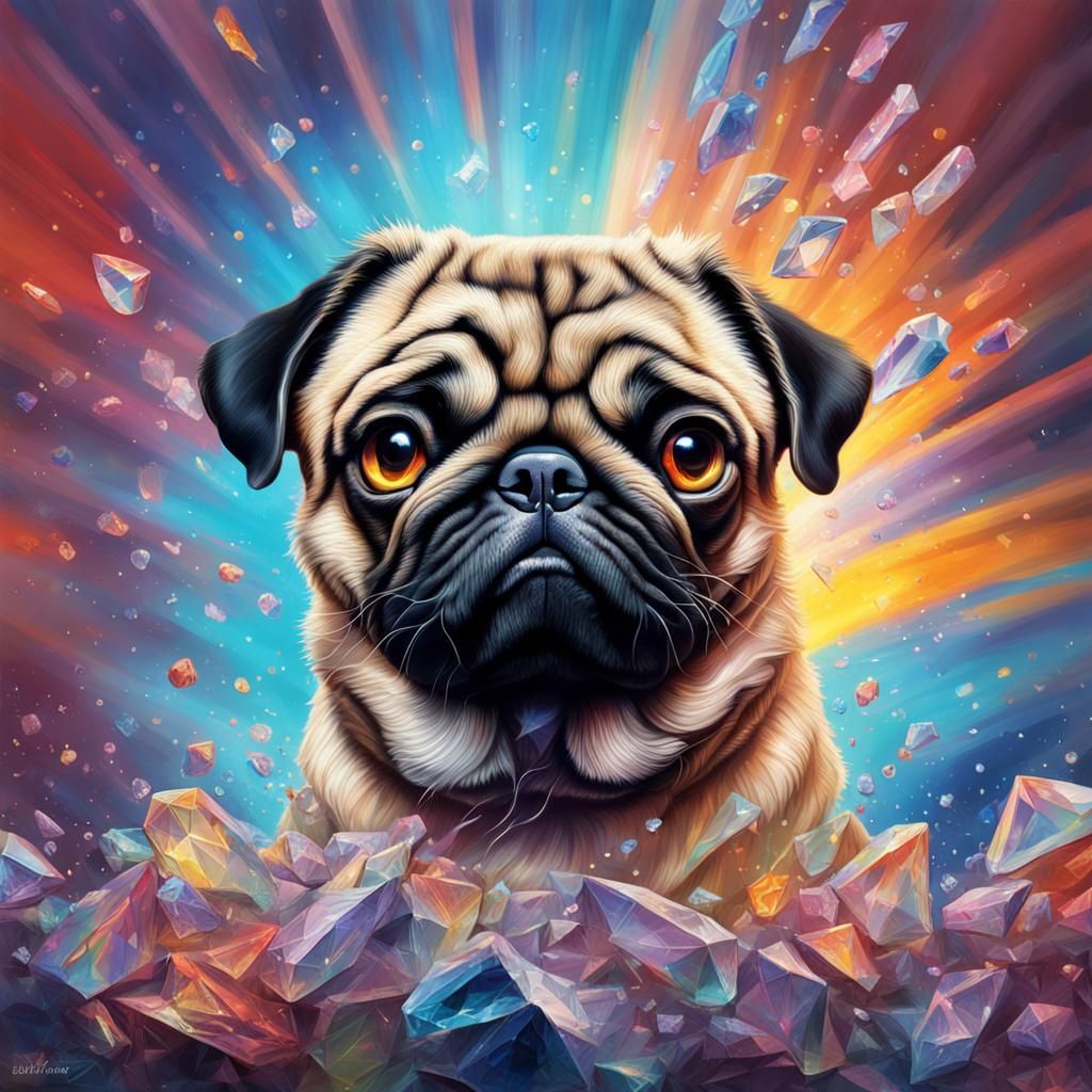 Hyperrealistic Crystal Pug Splash Art