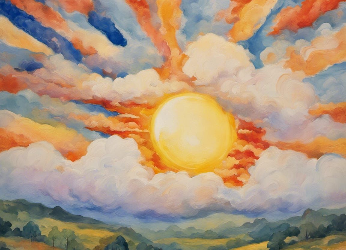 Sun and Moon in Epic Impressionist Gouache Style