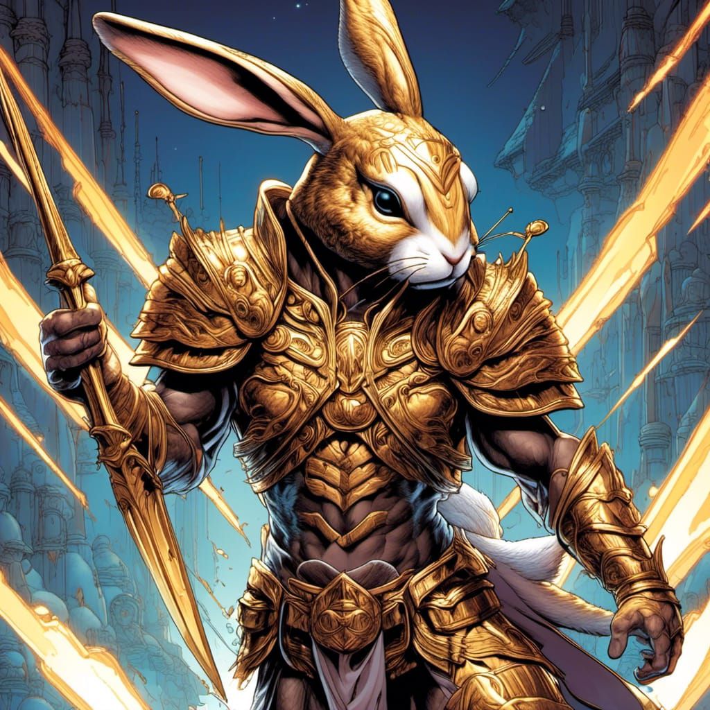 Achilles in Bunny Costume with Roman Armor