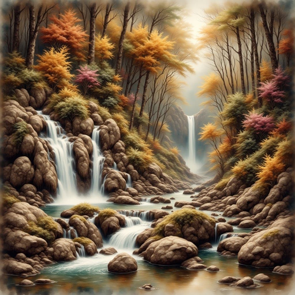 Vibrant Spring Scene in Antique Watercolor Style