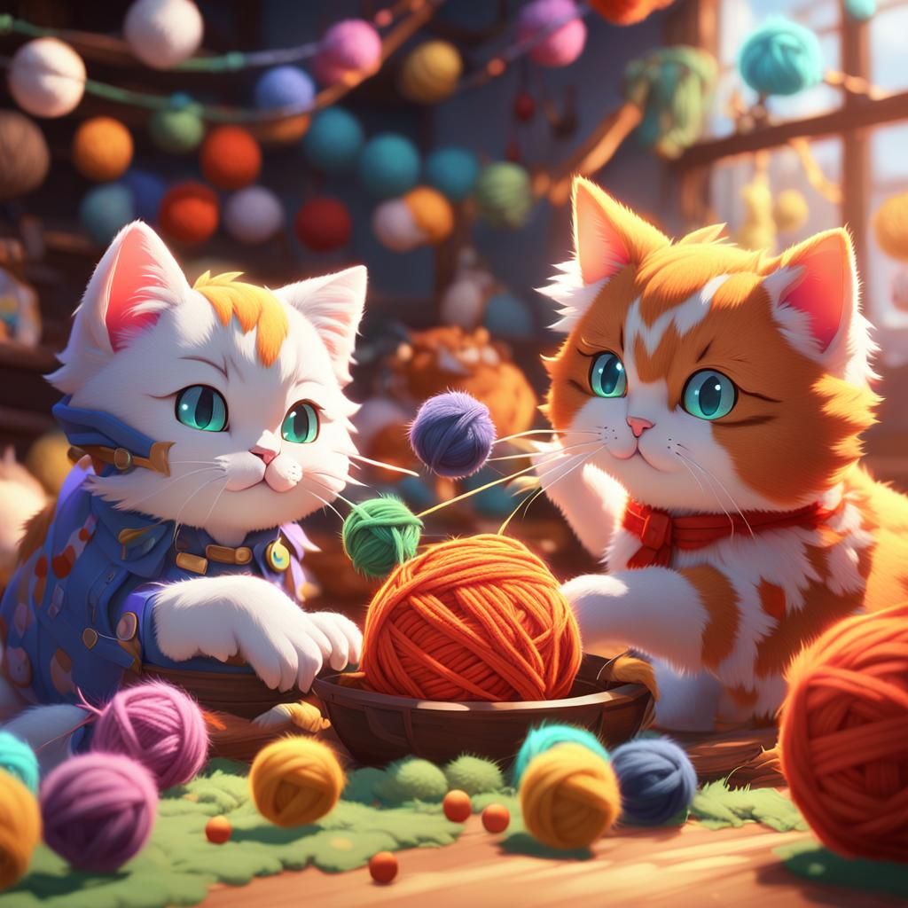 Colorful Cats' Mischief: Vibrant 3D Anime Art