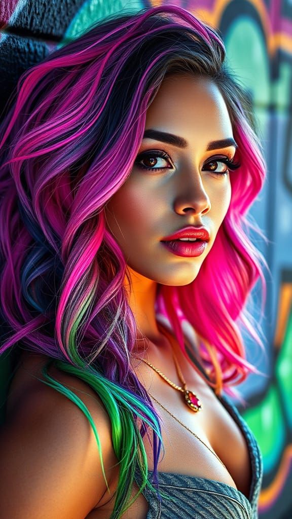 Glamorous Urban Goddess with Multicolored Hair
