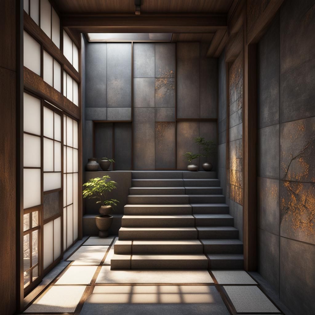 Wabi-Sabi Industrial Entryway with Sunrise Light