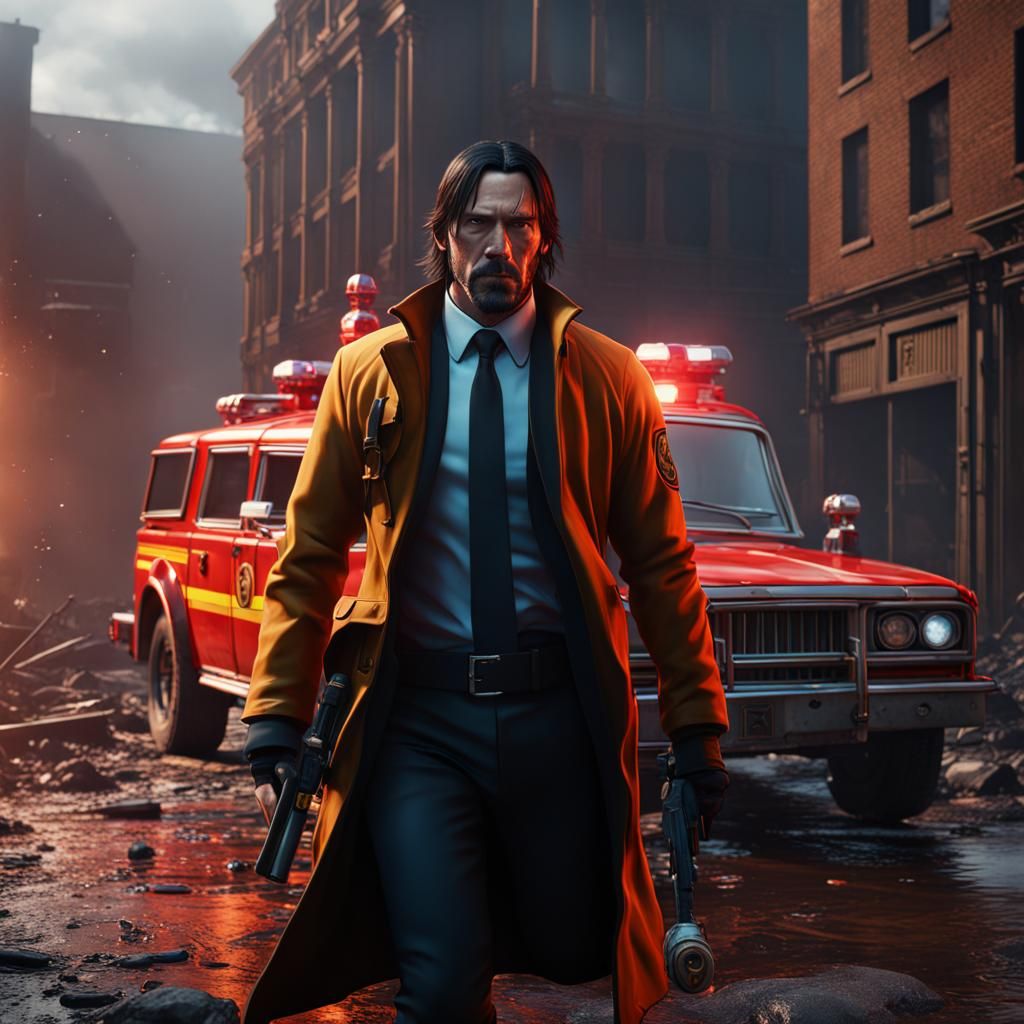 Firefighter John Wick: Detailed Matte Painting