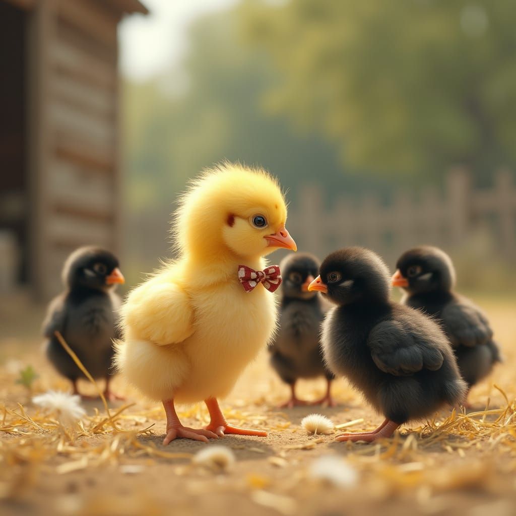 Yellow Chick Chats with Crying Black Chicks