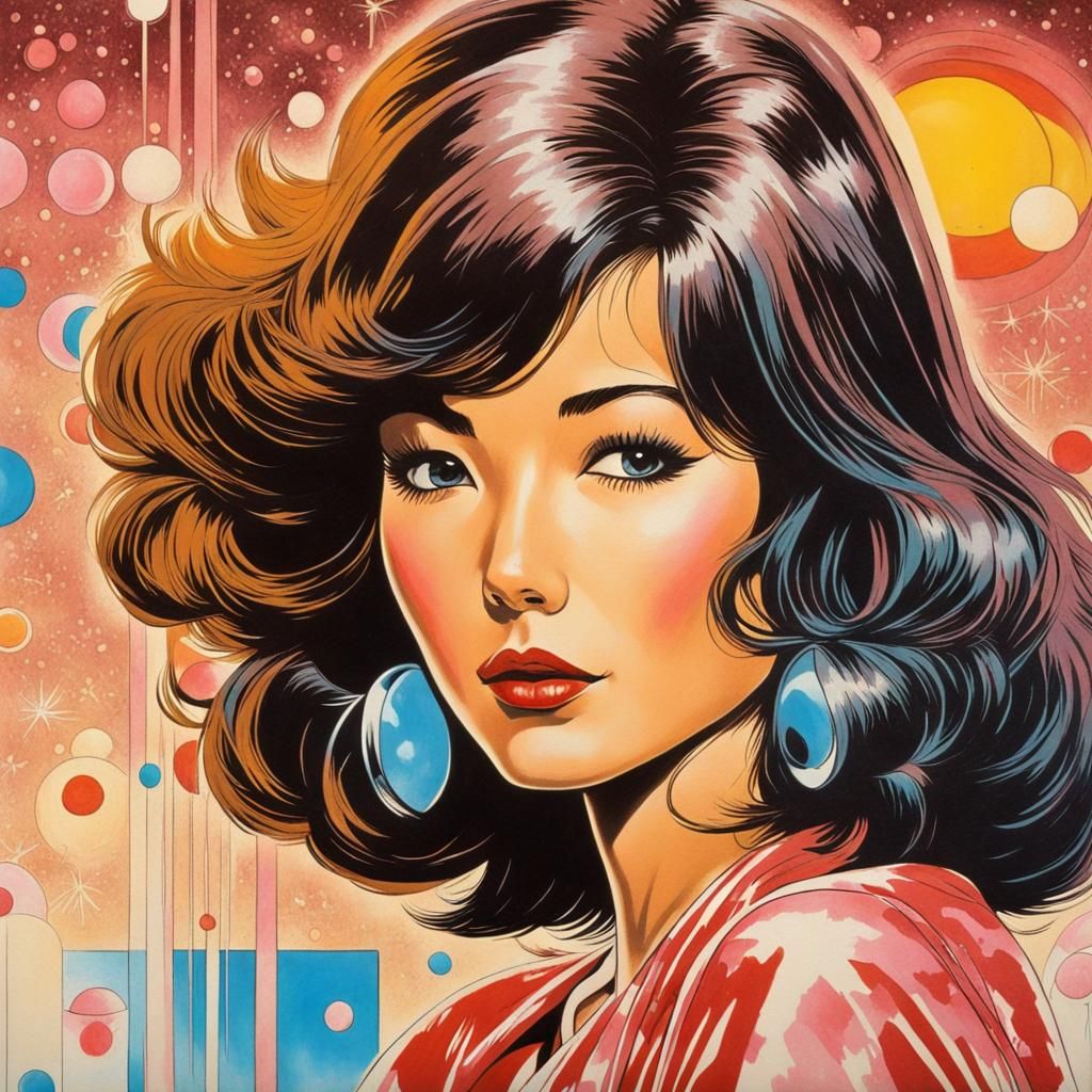 1970s Disco Girl in Painted Romance Comic Style