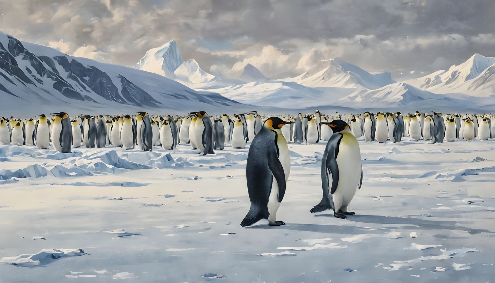 Epic Emperor Penguin Landscape in Gouache