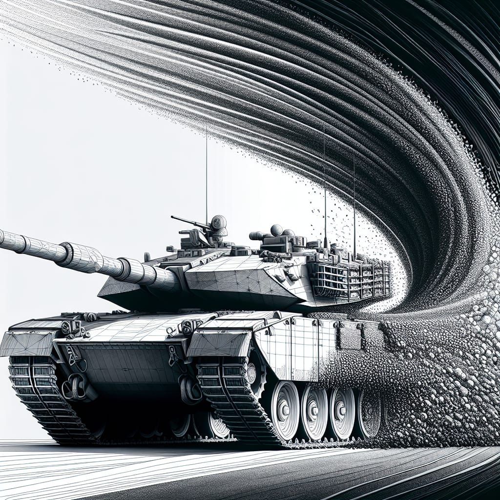 Leopard 2A6 Tank Crossing in Matte Painting Style