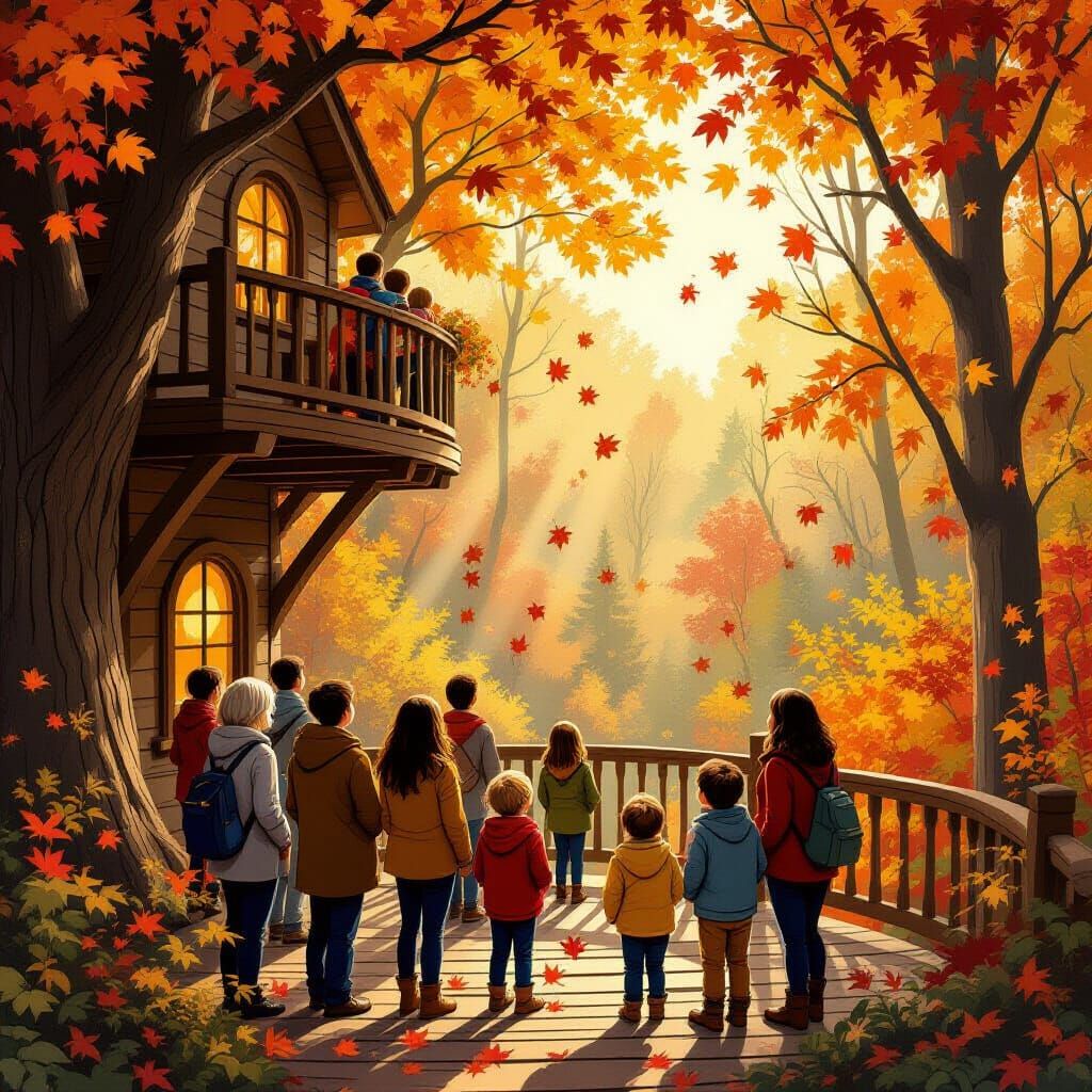 Autumn Treehouse Retreat: People Observing Fall Forest