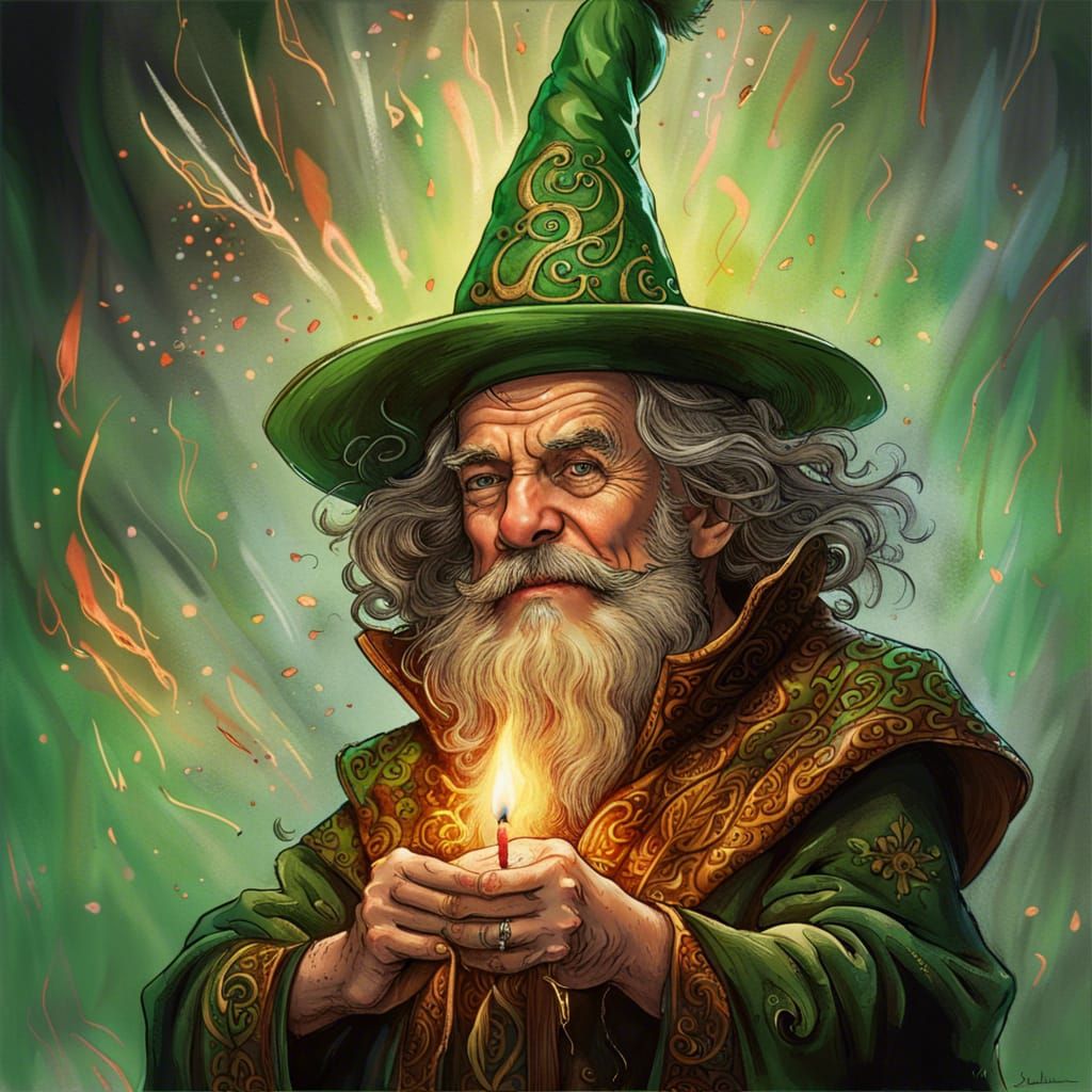 Wizard Celebrates Birthday with Magic, Ornate Portrait