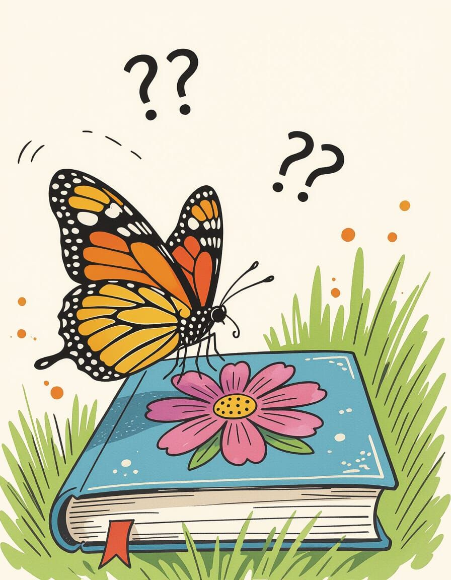Confused Butterfly Cartoon in Quentin Blake Style