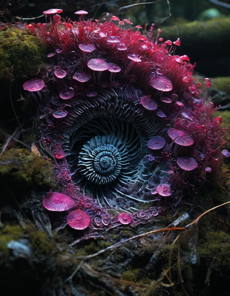 Glowing Spiral Fungi on Forest Floor