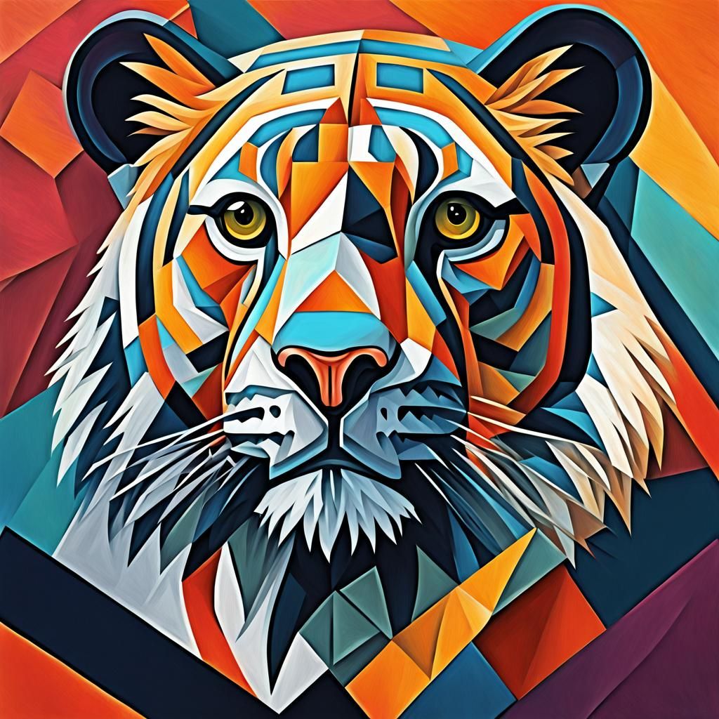 Cubist Tiger in Geometric Art Deco Style