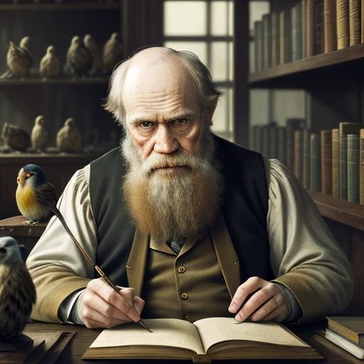 Charles Darwin Portrait in Dimly Lit Laboratory