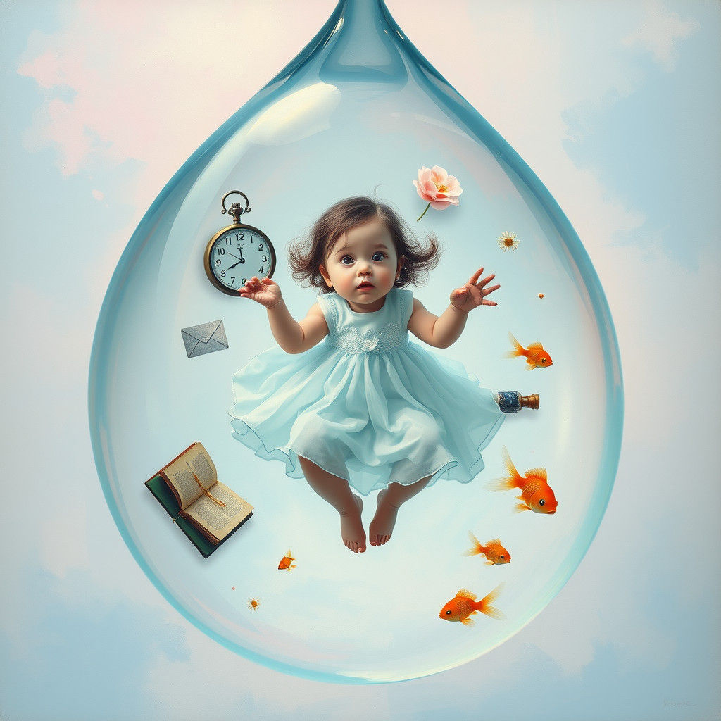 Girl in Water Droplet: Surreal Introspection
