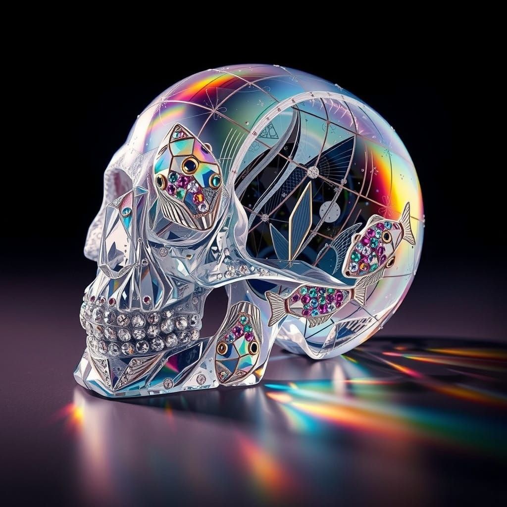 Crystal Quartz Skull Encrusted with Glittering Diamonds and....