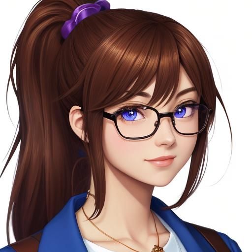 Anime Schoolgirl with Glasses and Necklace
