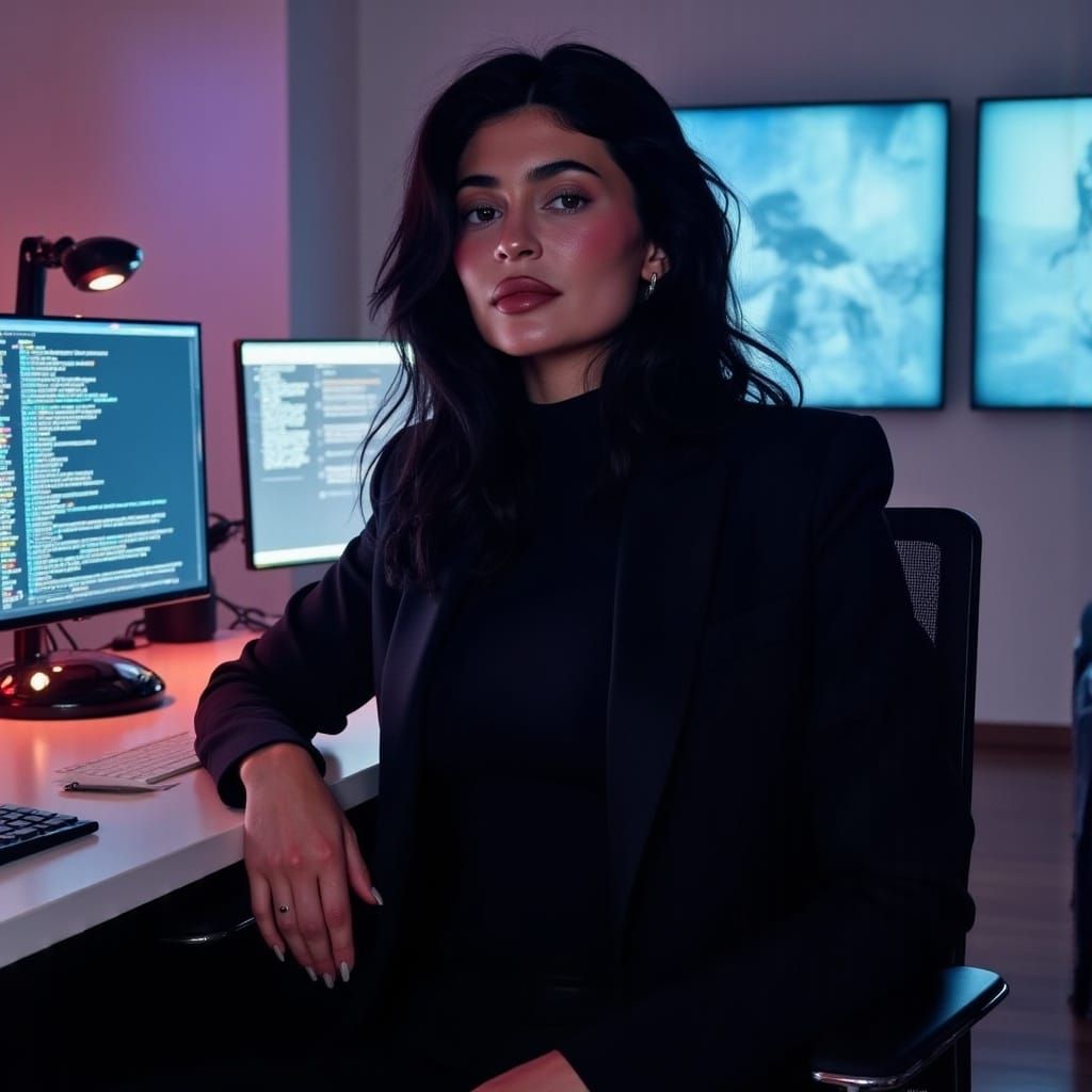 Modern Programmer Girl in Urban Tech Office