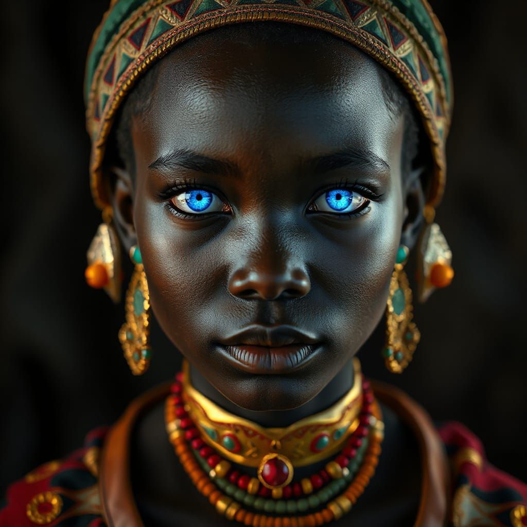 African Girl with Glowing Eyes in Art Nouveau Style