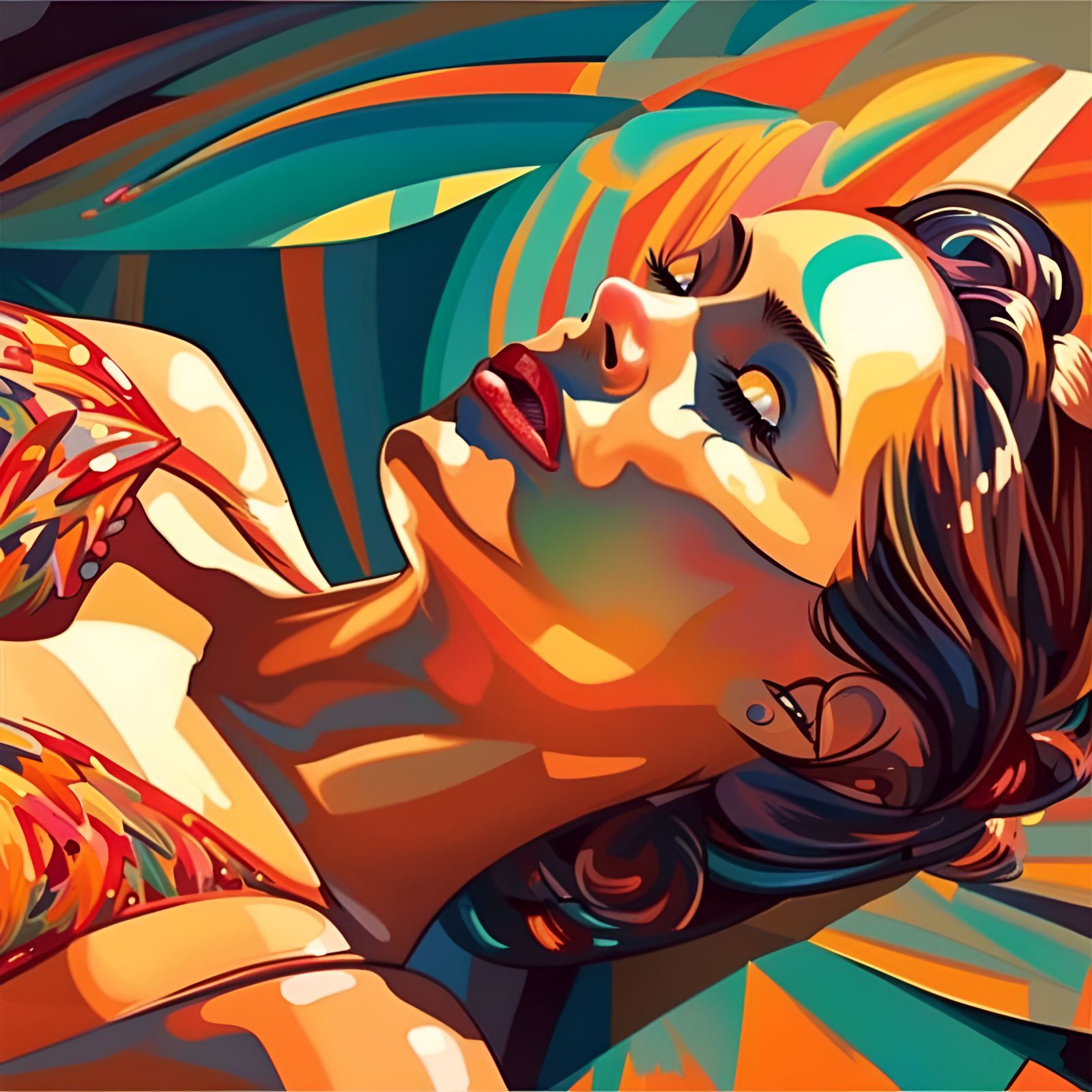 Art Deco Bikini Woman Illustration in Hyperrealism