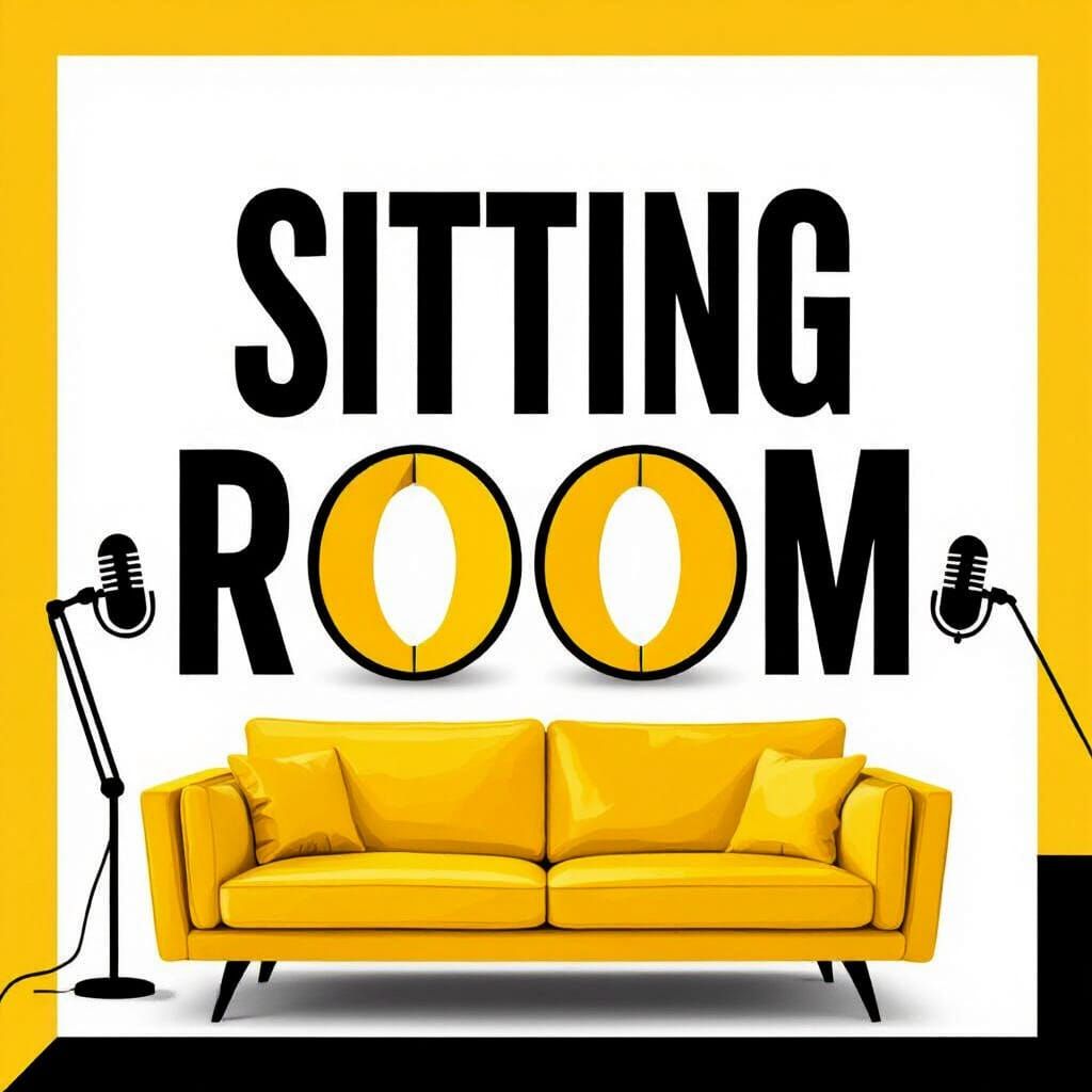 Modern Podcast Logo: "SITTING ROOM" with Sofa "O"s