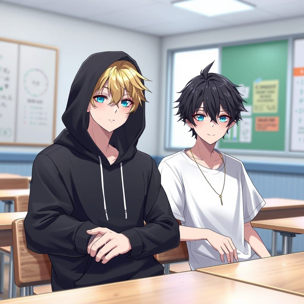 Anime Style Image of Two Boys in Classroom