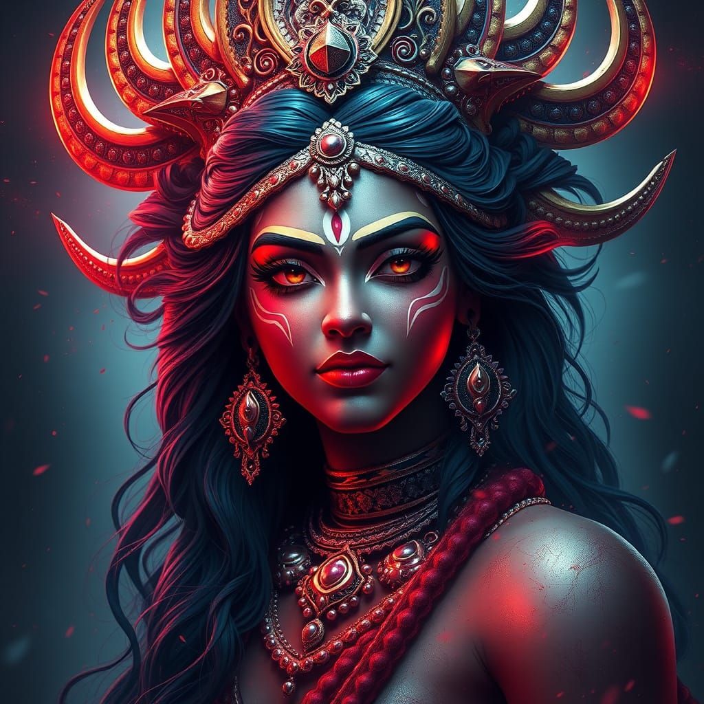 Goddess Kali in Vibrant Triadic Colors