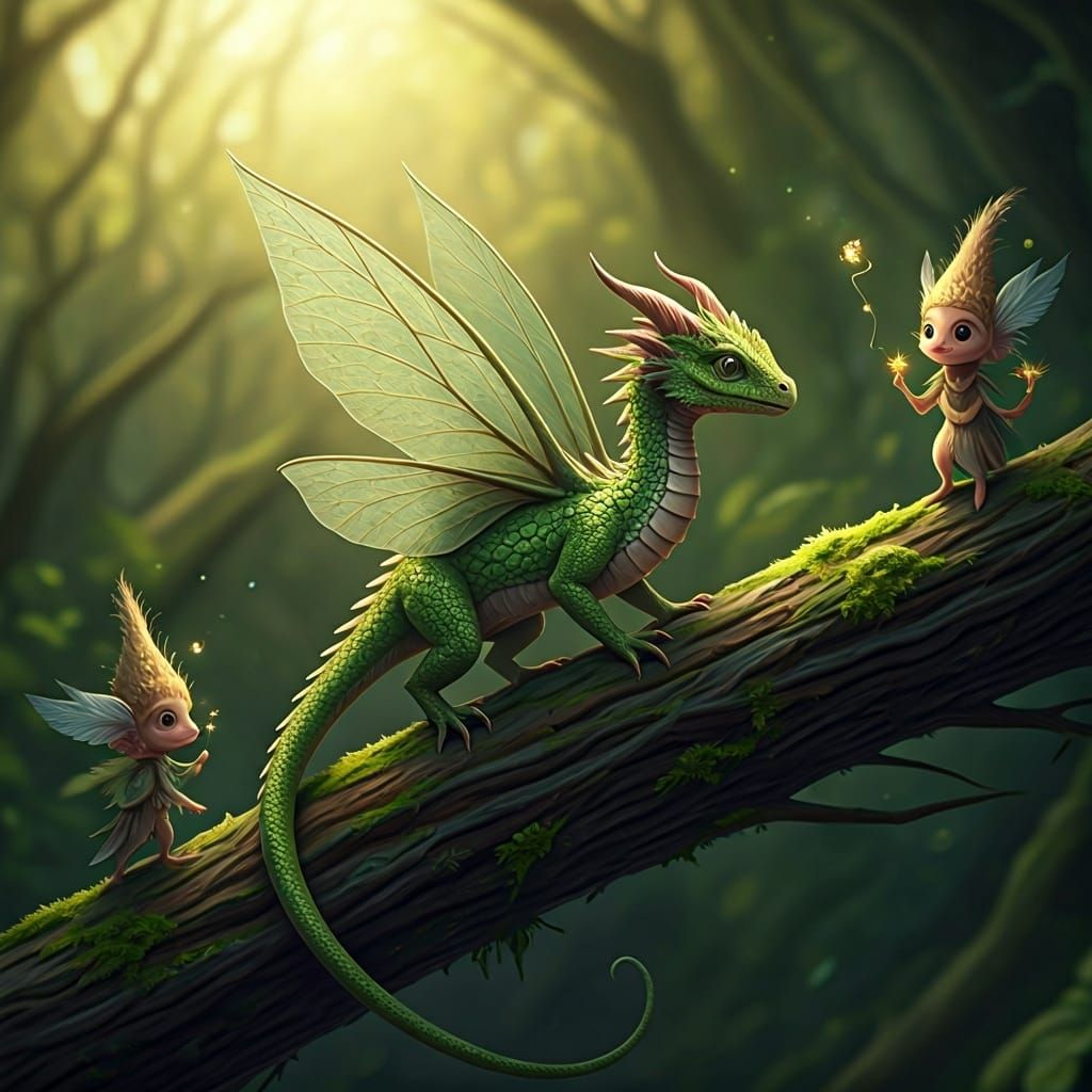 Green Wyrm Climbing Yggdrasil Branch