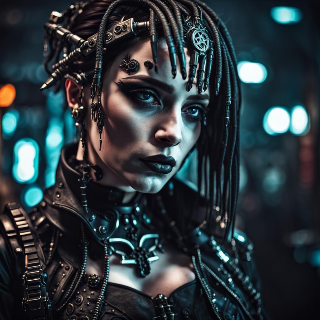 Intricate Dark Goth Cyberpunk Woman in HDR