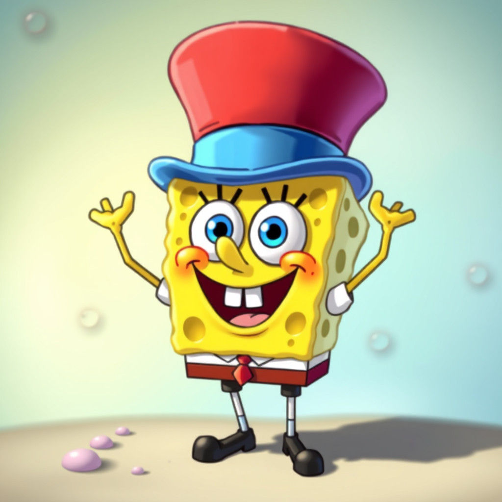 Spongebob with Top Hat Smiling