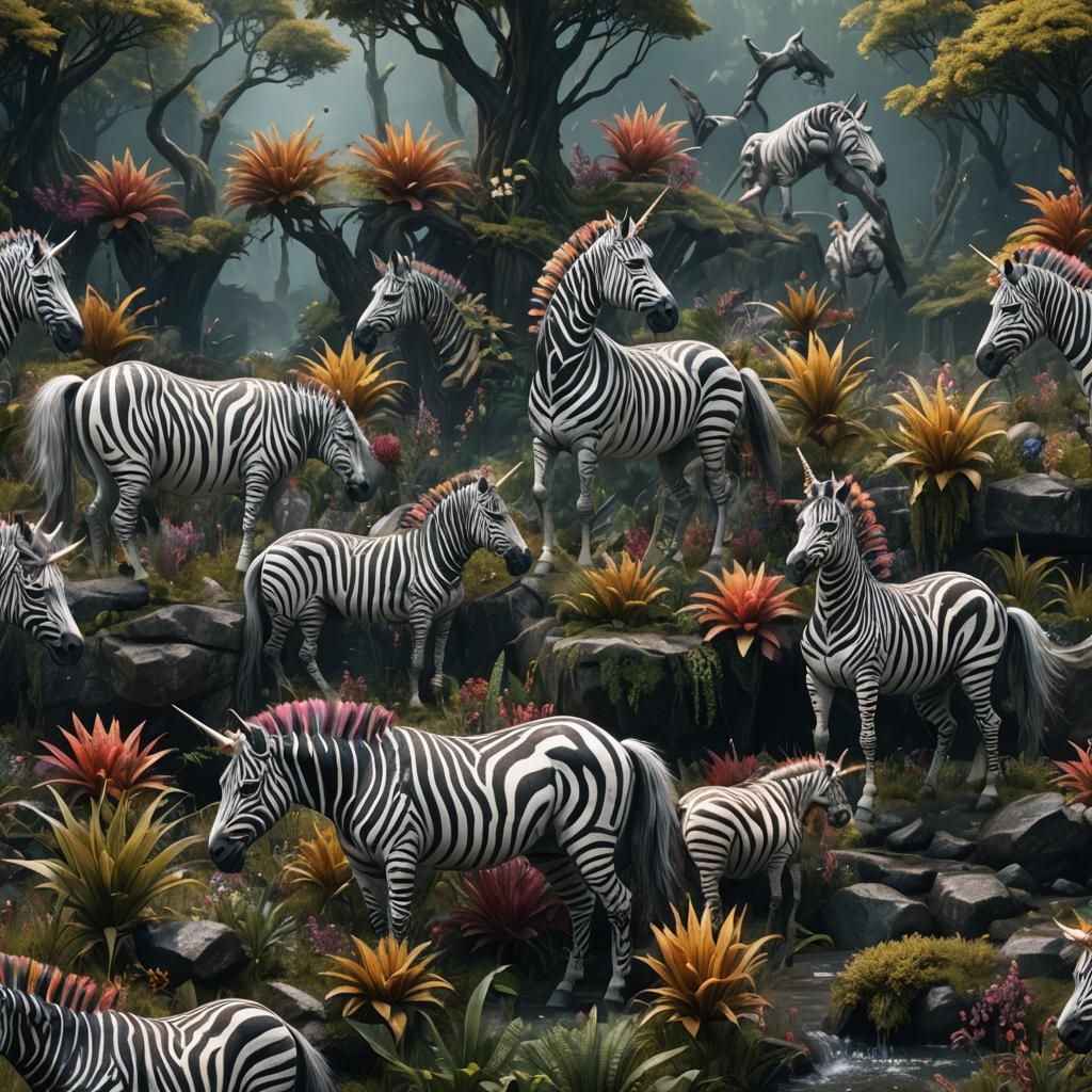 Fantastical Unicorn Zebra in Detailed Matte Painting