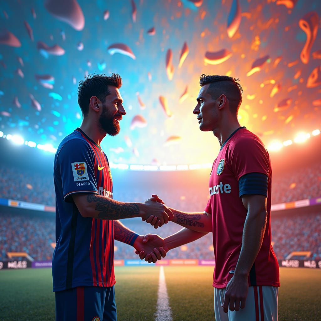 Messi and Ronaldo Shake Hands: A Fantasy Soccer Scene