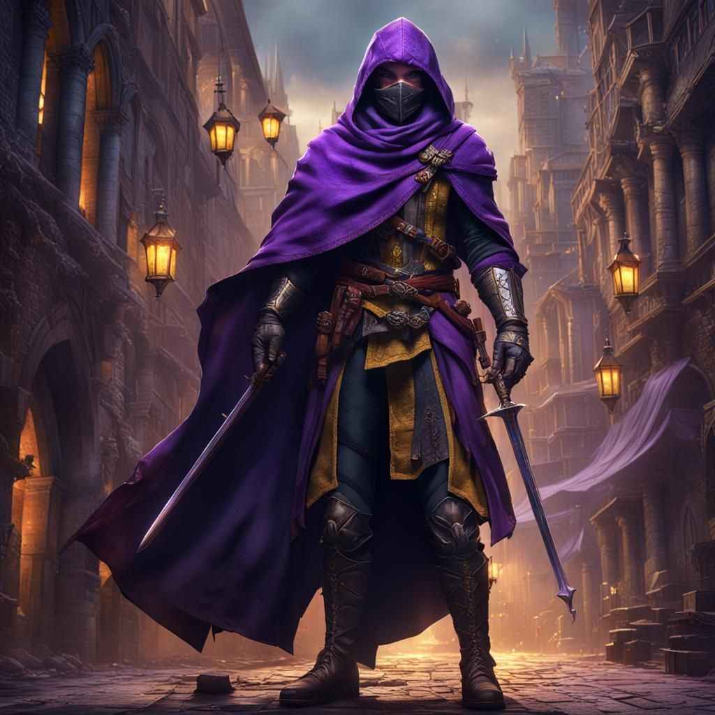 Fantasy Assassin in Dark Medieval City, Detailed Art