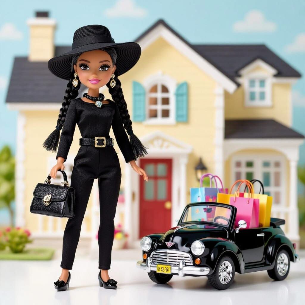 Stylish Fashion Doll in Black Outfit with Accessories